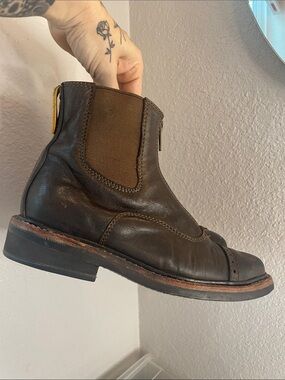 PS Kaufman Men's Dark Brown Leather Chelsea Boot with Brogue Toe